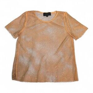 Sunday in Brooklyn Tan Mesh Sequin Short-Sleeve Top, M